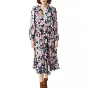 Sam Edelman Floral Print Izzie Blouson-Sleeve spring Midi Women’s Dress XS